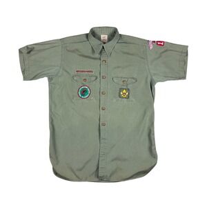 Vtg 1950s Boy Scouts of America Poplin Uniform Shirt GA Troop 121 Men's L Green‎